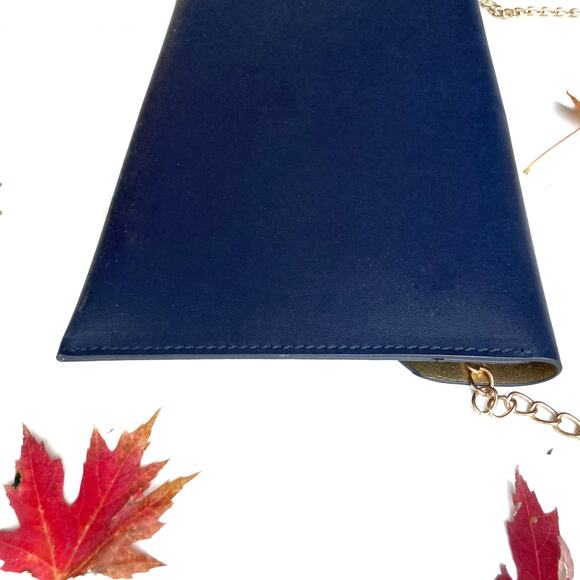J.Crew Navy Faux Leather Envelope Clutch w/ Chain – Heritage Holiday Gift NWT - Picture 7 of 13